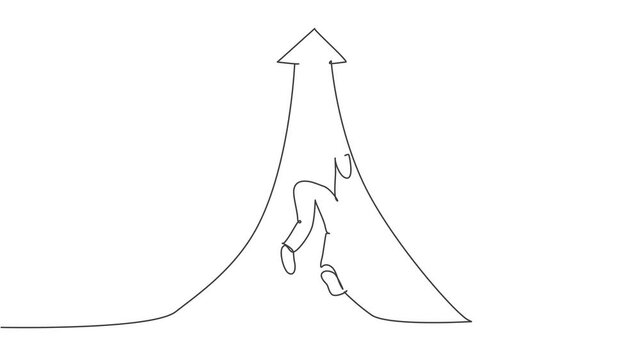 Animated self drawing of continuous one line draw young businessman running fast to increase up arrow direction. Success business manager minimalist concept. Full length single line animation.