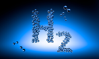 Hydrogen Molecules forming a H2 Symbol with blue Background