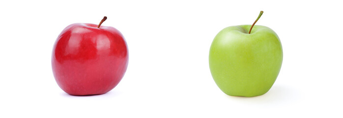 Green and Red Fresh Fruit Organic Apples On White Background.