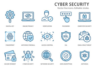 Cyber security line icons set. Vector illustration. Editable stroke.