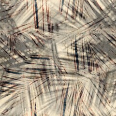 Seamless abstract print of botanical leaf shadows over abstract surface design. High quality illustration. Tropical palm leaves showing in the negative space between sunlight rays overlaid on design.