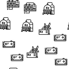 Hydrogen Energy Gas Vector Seamless Pattern Thin Line Illustration
