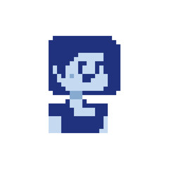 Fototapeta premium Girl character. Pixel art. Design of 80s. Flat style. Avatar, portrait, profile picture. Game assets. 8-bit. Isolated vector illustration.