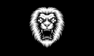 Black and white angry lion head vector