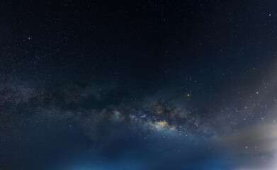 Panorama view universe space shot of milky way galaxy with stars on a night sky background.The Milky Way is the galaxy that contains our Solar System.dust, noise and grain.