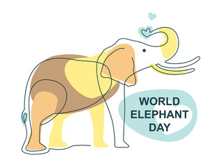 Obraz premium World Elephant Day Silhouette of an elephant. Flowing multi-colored shapes, lines. Flat vector illustration.