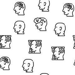 Neurosis Brain Problem Vector Seamless Pattern Thin Line Illustration