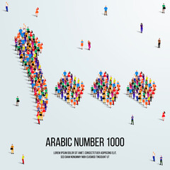 large group of people form to create the number 1000 or One Thousand in Arabic. People font or Number. Vector illustration of Arabic number 1000.