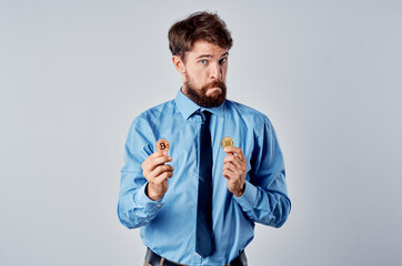 business man gold coin cryptocurrency financial