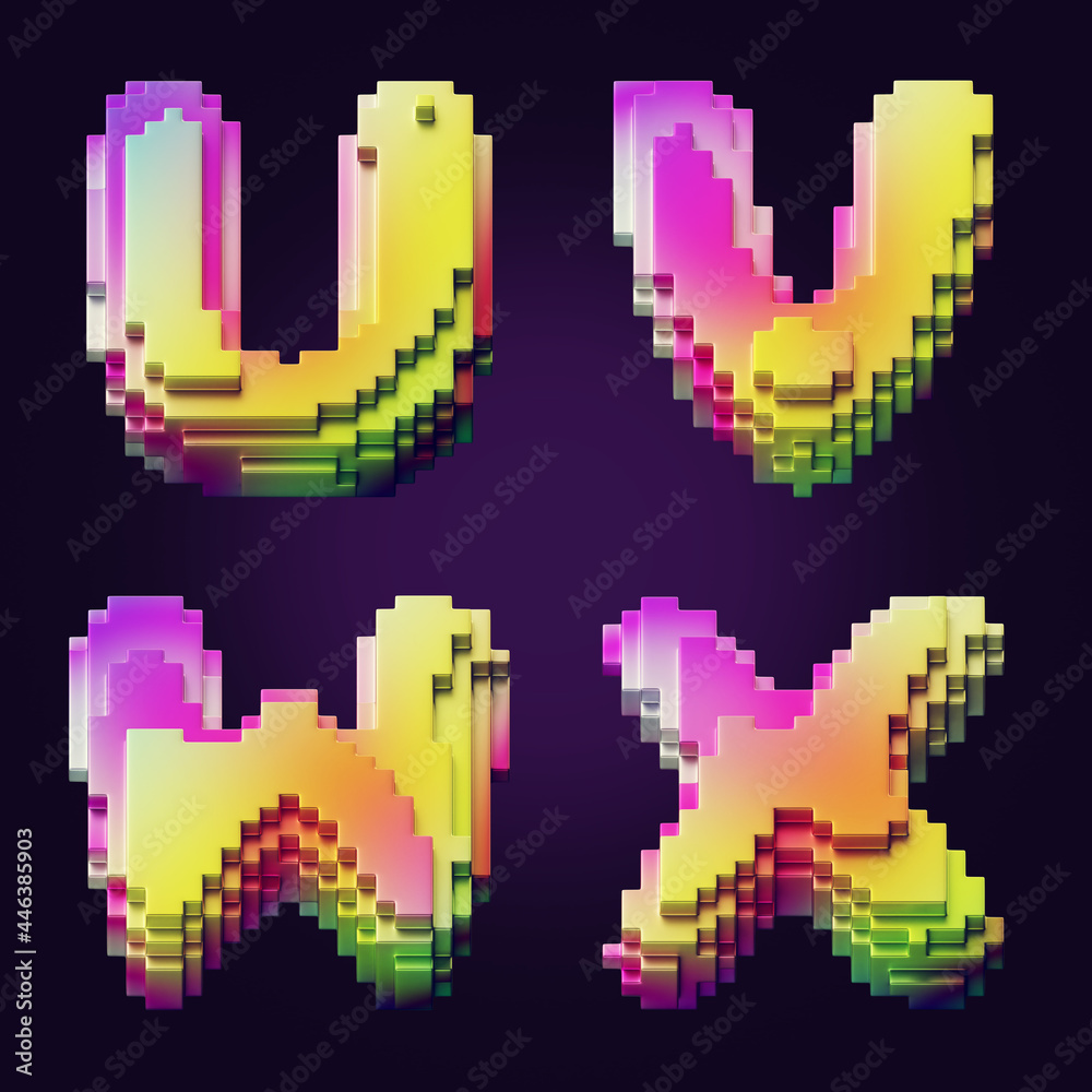 Poster 3d rendering of colorful letters made of cube blocks.