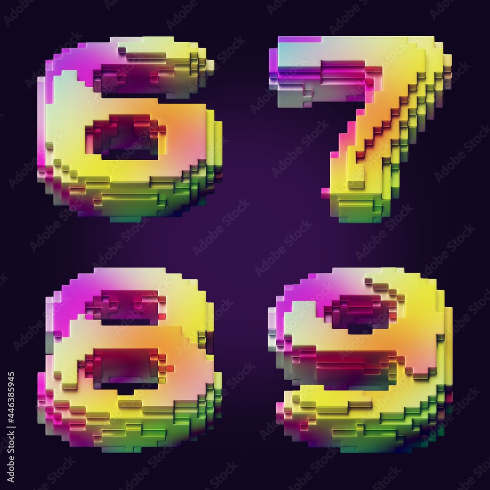 Poster 3d rendering of colorful letters made of cube blocks.