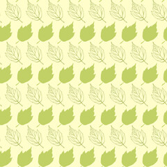 Falling leaves outline seamless pattern. Green foliage silhouette boundless background. Pastel botanic endless texture. Leaves repeating surface design. Soft green herbal backdrop.