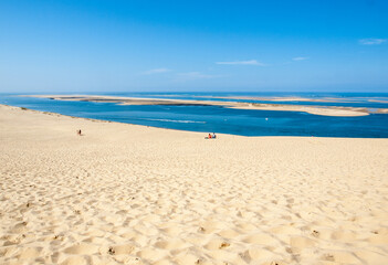  View from the Dune of Pilat, the tallest sand dune in Europe. La Teste-de-Buch, Arcachon Bay, Aquitaine, France