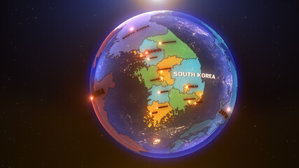 a world map of  South Korea, 3d rendering,
