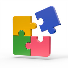 3d puzzle pieces in four colours
