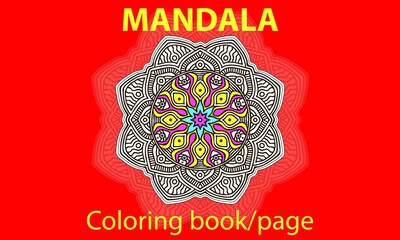 vintage christmas card. Mandala Design. Islam, Arabic, Indian, Turkish, Pakistan. Colored over red. Invitation Card, Scrapbooking. Vintage pattern. Decorative Indian Round Mandala on red