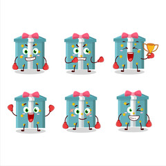 A sporty magic gift box boxing athlete cartoon mascot design