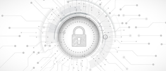 Obraz premium internet digital security technology concept for business background. Lock on circuit board