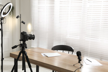 Ring light, camera and microphone for blogging in room