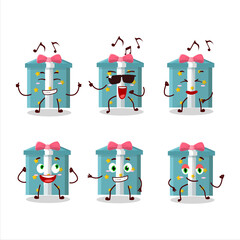An image of magic gift box dancer cartoon character enjoying the music