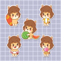 set of a cute puppy summer sticker concept