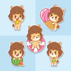 set of a cute puppy summer sticker concept