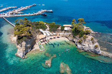 Aerial view of popular islet of Cameo in Agios Sostis, Laganas, Zakynthos island, Greece, with...