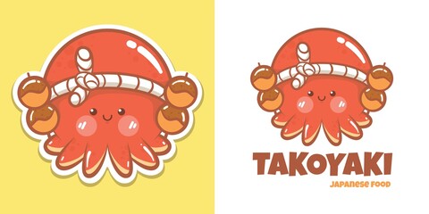 A cute octopus cartoon character  takoyaki logo and mascot illustration