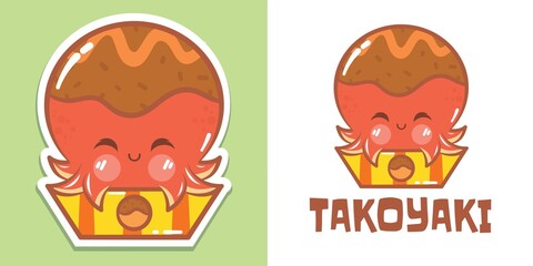 A cute octopus cartoon character  takoyaki logo and mascot illustration