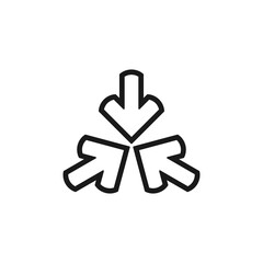 Three line arrows point to the center. Triple Collide Arrows icon.