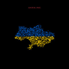 Ukraine flag map, chaotic particles pattern in the Ukrainian flag colors. Vector illustration