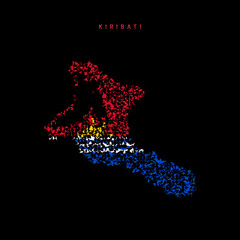Kiribati flag map, chaotic particles pattern in the Republic of Kiribati flag colors. Vector illustration