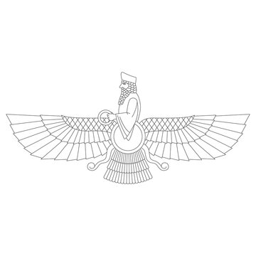 vector monochrome icon with ancient  sumerian symbol Faravahar for your project