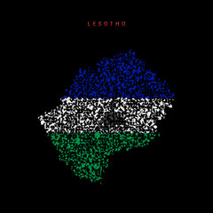 Obraz premium Lesotho flag map, chaotic particles pattern in the Kingdom of Lesotho flag colors. Vector illustration