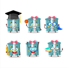 School student of magic gift box cartoon character with various expressions