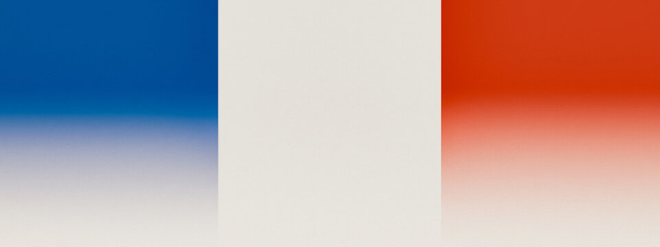 National colors of France as gradient color too white. Space to add text. Template, copy space. 3D illustration.