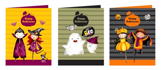 Fototapeta premium Watercolor happy halloween card