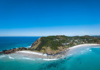 Fototapeta na wymiar An aerial panoramic view of Byron Bay and Wategos Beach