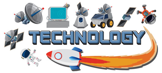 Technology text icon with elements