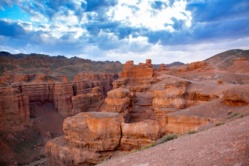 Natural unusual landscape red canyon of unusual beauty is similar to the Martian landscape, the Charyn canyon
