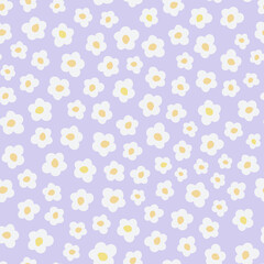 Cute seamless pattern with primitive naive art flowers in 70s style
