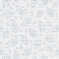 Hand drawn modern leaf and linen vector seamless pattern background. Neutral painterly backdrop scattered faded foliage, sprigs, dots. Modern Scandinavian style.Botanical blended repeat for wellness