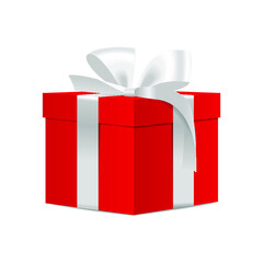 Decorative red gift box with white bow isolated on a white background