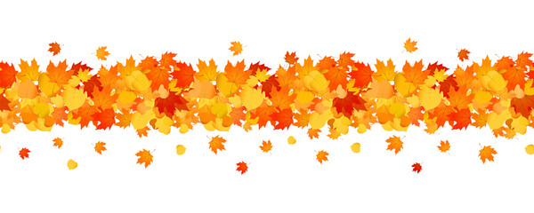 Decorative autumn banner line with of orange leaves.