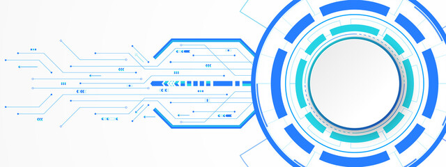 Abstract Technology Background, white circle banner on blue digital circle and circuit board