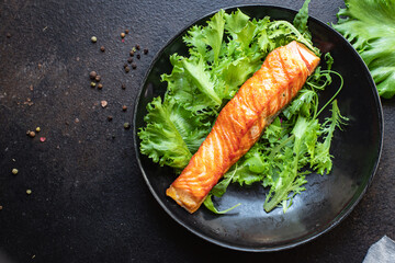 salmon grill fried seafood fish grilled food organic product meal snack on the table copy space food background rustic. top view keto or paleo diet vegetarian food pescetarian diet