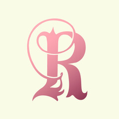 Letter R logo.Calligraphic signature icon.Decorative swirl lettering sign isolated on light background.Alphabet initial.Elegant, luxury, royal, vintage style.