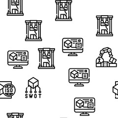 Production Business Vector Seamless Pattern Thin Line Illustration