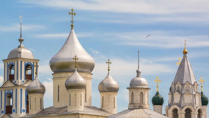 Towers, silvery domes and golden crosses of the Nikitsky Monastery - one of the most ancient monasteries in Russia
