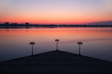 sunset over the river, sunrise over the river, 